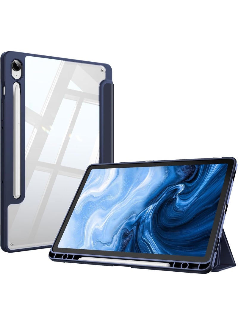 حافظة لجهاز جالكسي تاب S10 Lite/S10 FE/S9 FE/S9، حافظة سامسونج جالكسي تاب S10 Lite/S10 FE/S9، حافظة تابلت بوكاس 10.9 انش، حامل ثلاثي الطيات مع حامل قلم، غطاء خلفي شفاف مرن للنوم التلقائي ازرق - Image 1